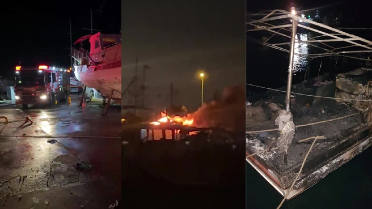 Antalya'da düşen yıldırım 3 tekneyi küle çevirdi   