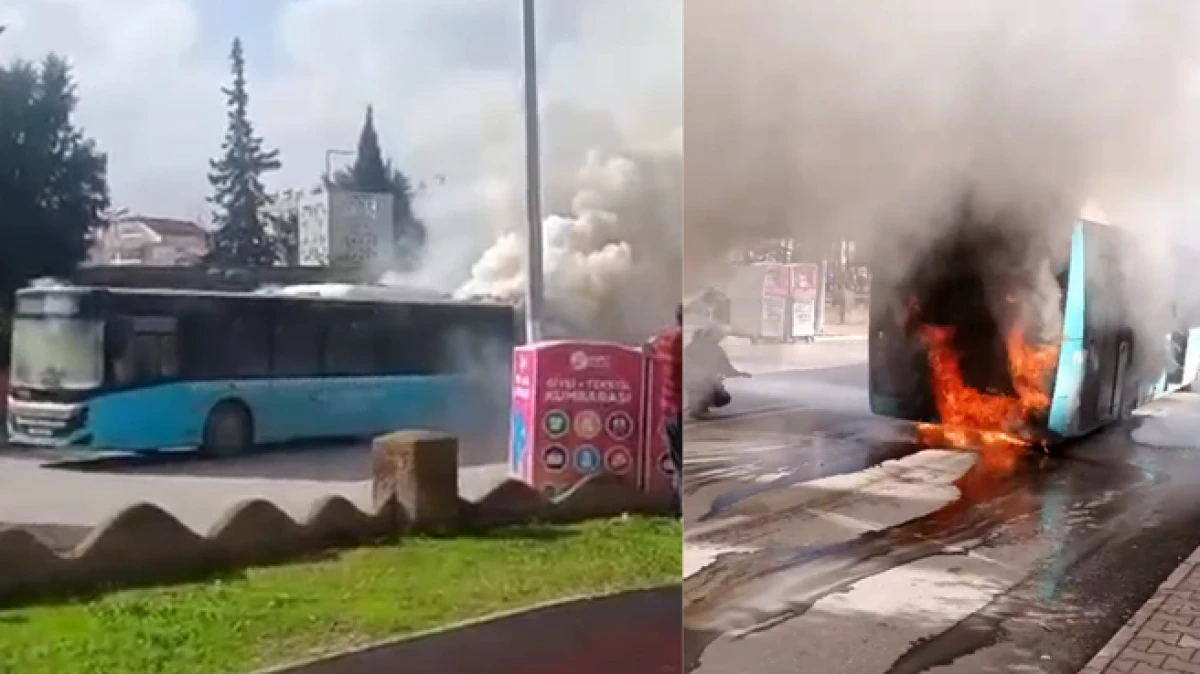 Antalya'da halk otob&uuml;s&uuml;, motor b&ouml;l&uuml;m&uuml;nden alev aldı