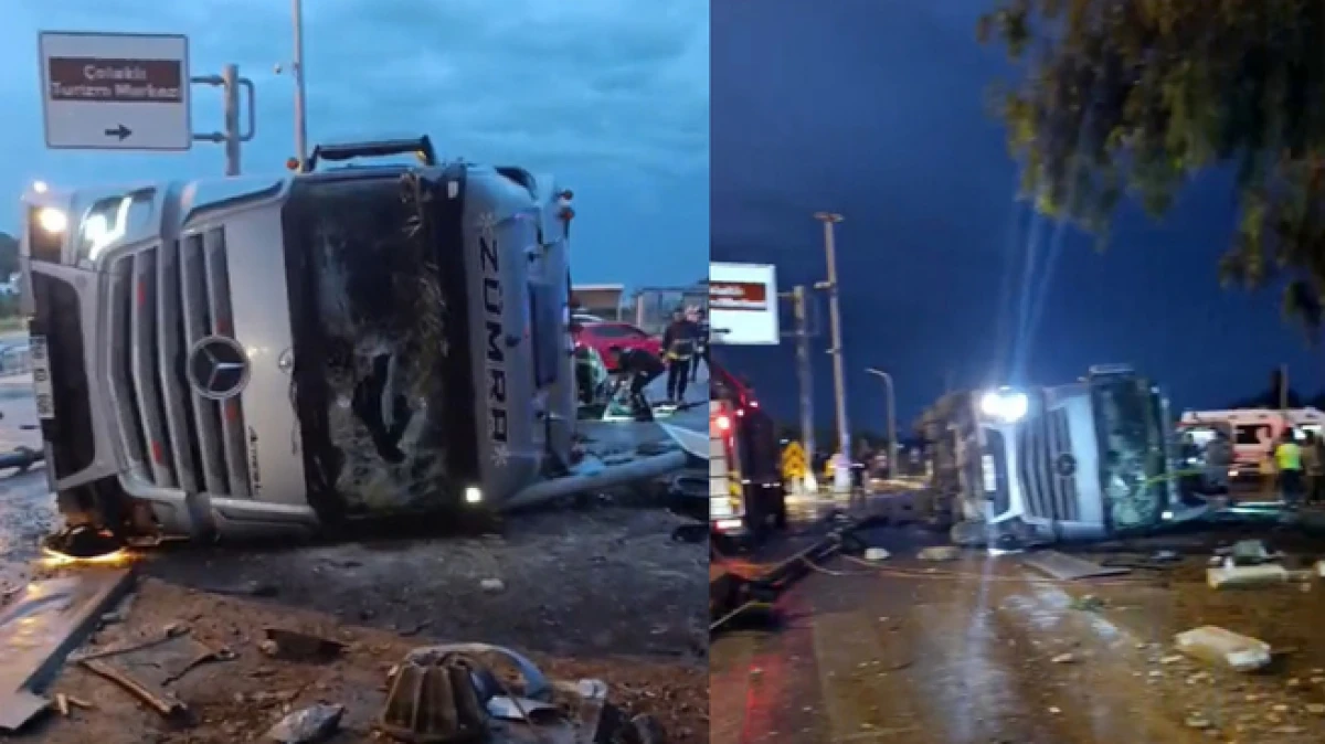 Antalya&rsquo;da otomobille &ccedil;arpışan TIR durağa devrildi: 2 &ouml;l&uuml;