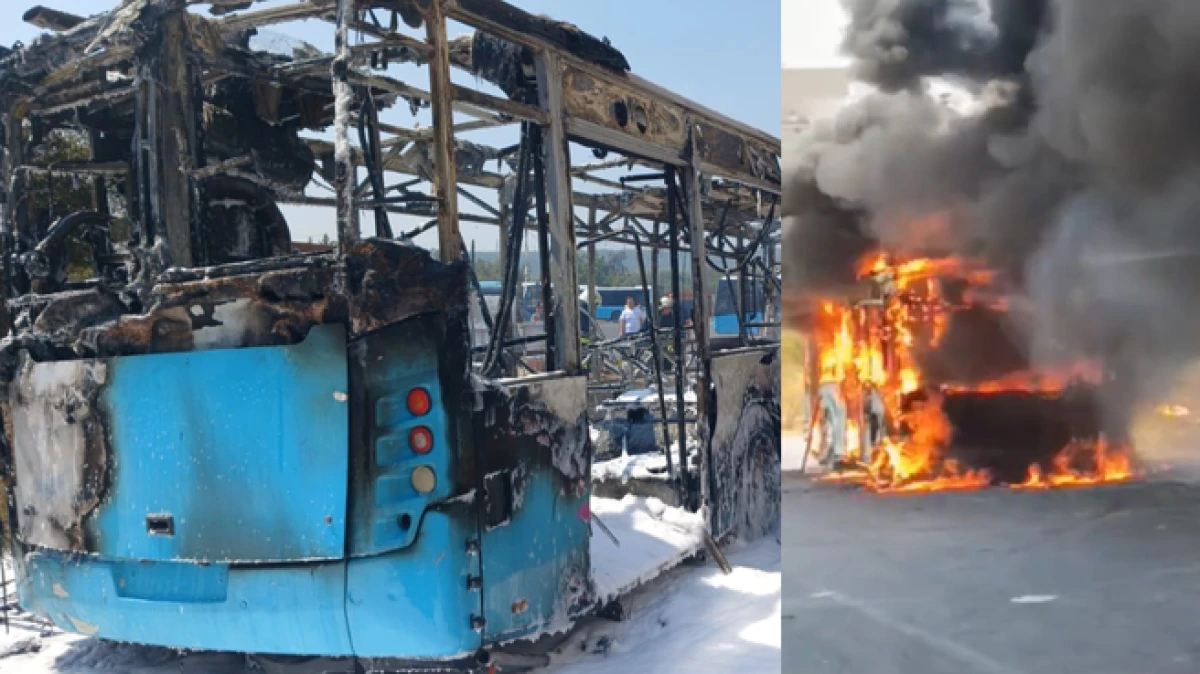 Antalya'da özel halk otobüsü park halindeyken alev alev yandı 