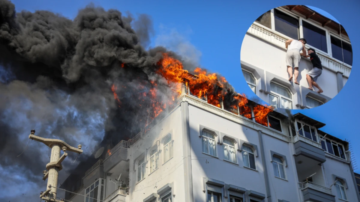 Antalya&rsquo;daki yangında teras korkuluğundan sarkıp, kurtarılmayı beklediler