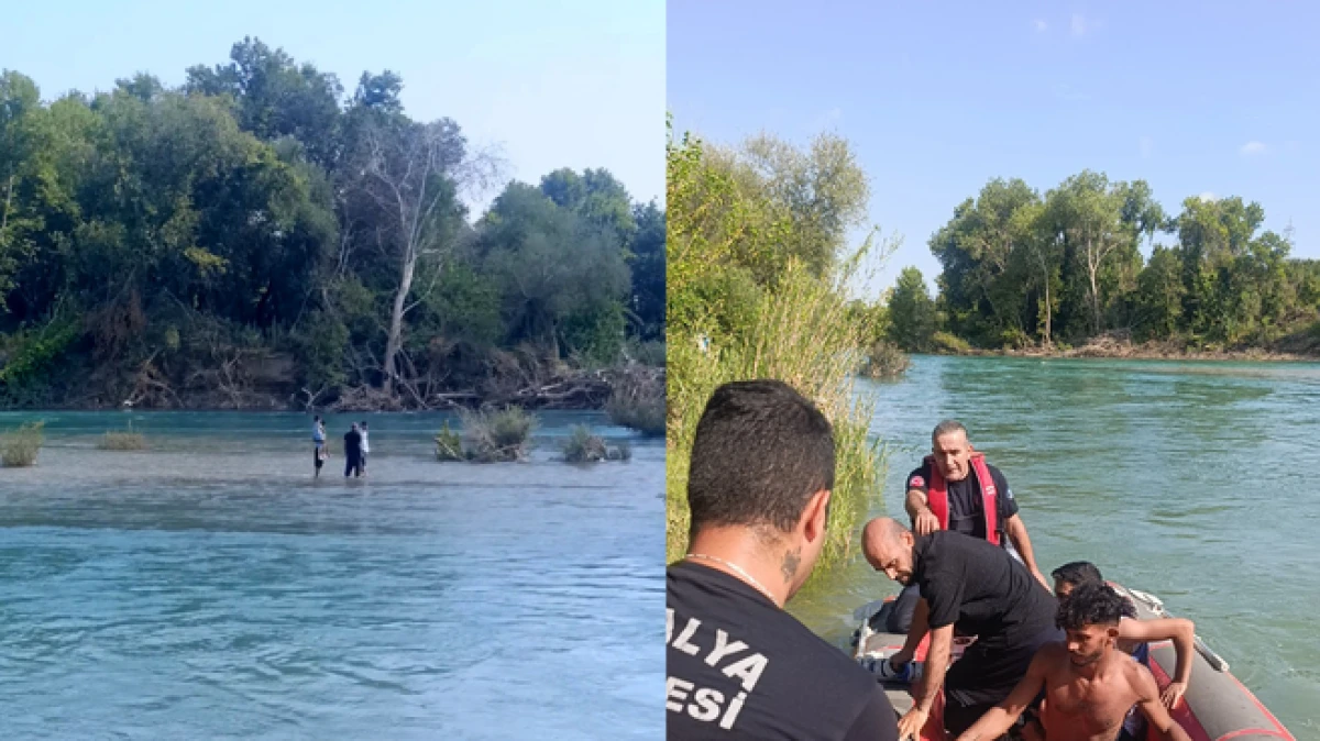 Manavgat Irmağında su y&uuml;kselince ırmaktaki adacıkta mahsur kalan 4 kişi kurtarıldı