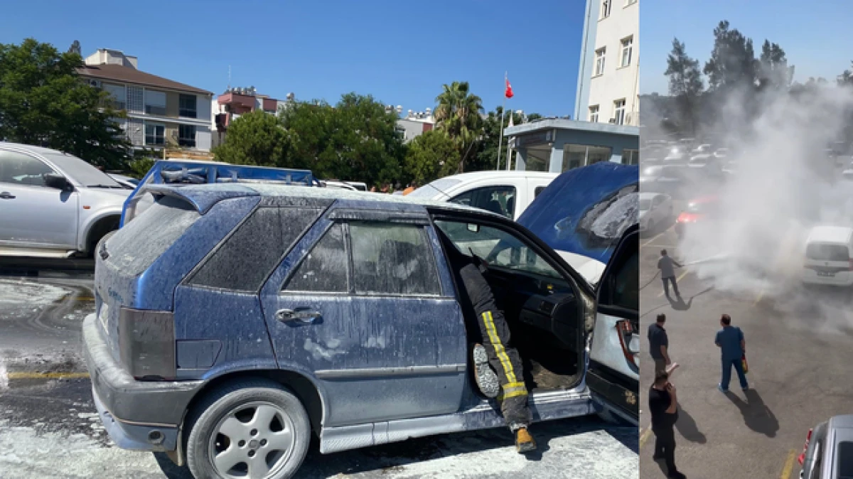 Serik Devlet Hastanesi otoparkındaki yangında otomobil yanarak kullanılamaz hale geldi 